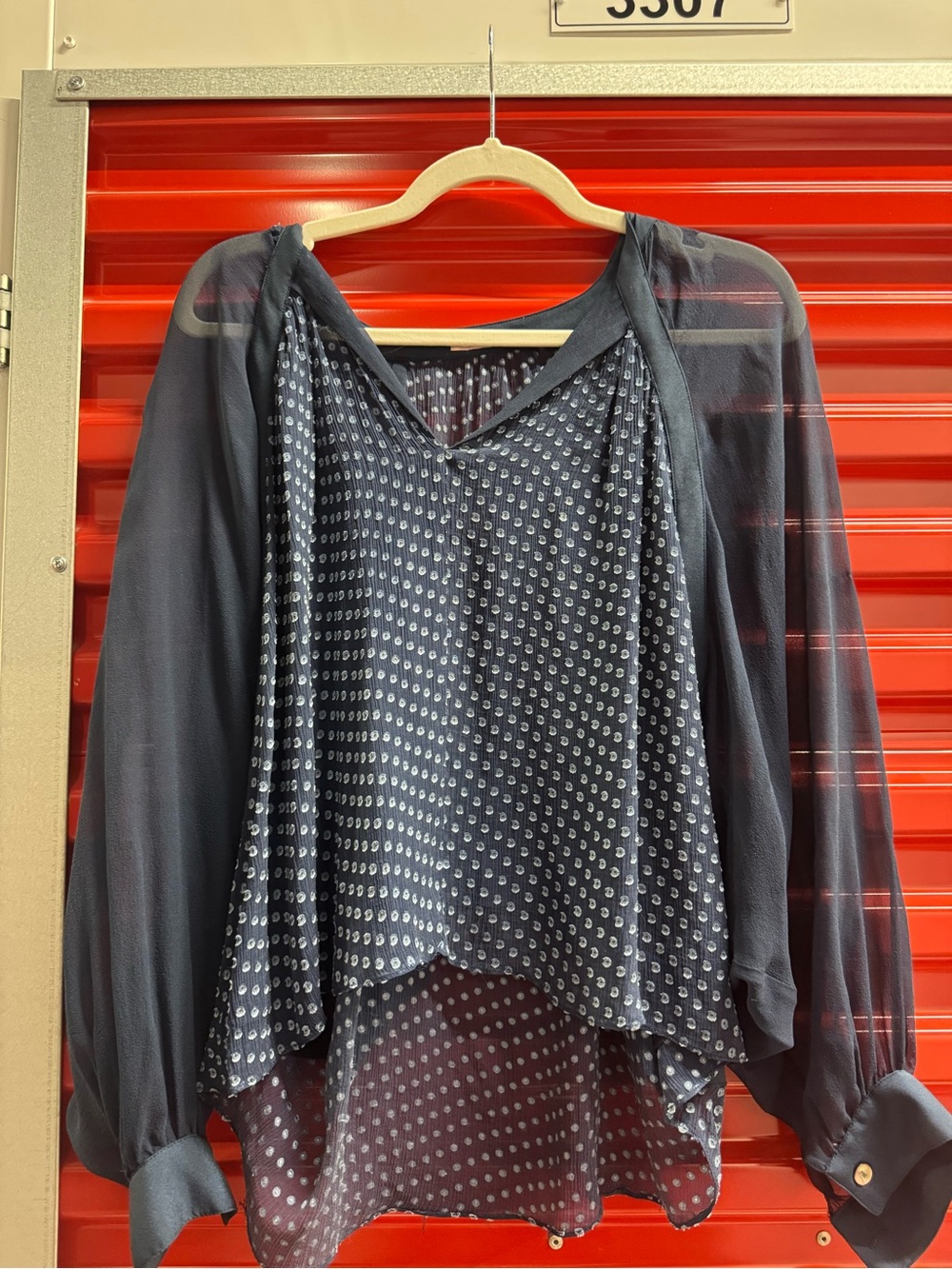 Wink Navy Layered Polka Dot V-Neck Blouse